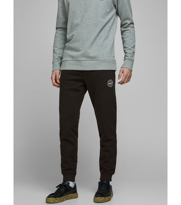 Jack & Jones Black Jersey Logo Cuffed Joggers