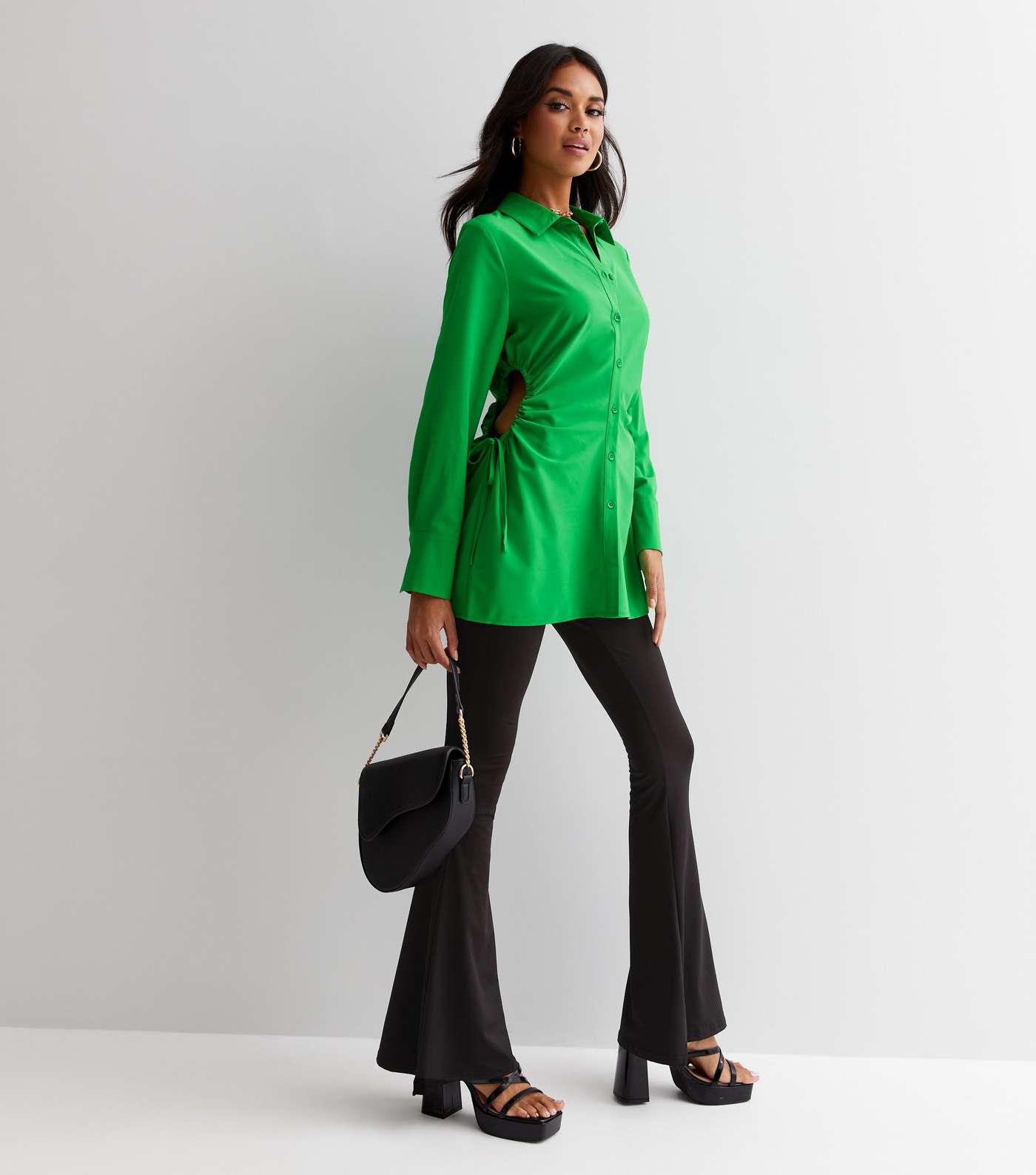 Green Ruched Cut Out Longline Shirt Image 3