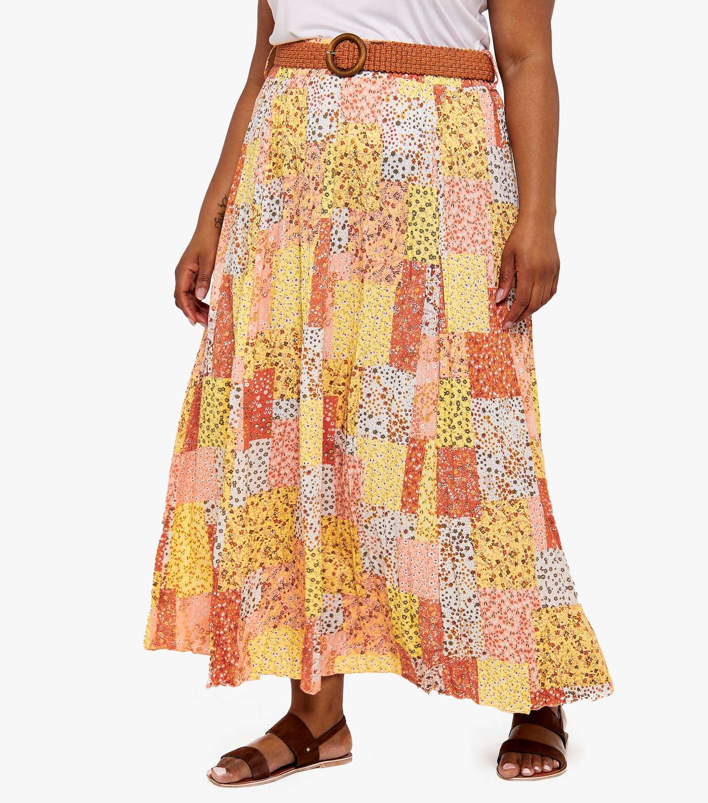 Apricot Curves Orange Ditsy Floral Patchwork Maxi Skirt Image 2