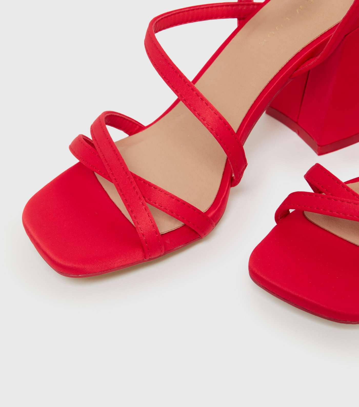 Red Satin Strappy Block Heel Sandals Image 4