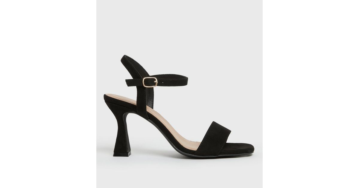Black Suedette 2 Part Flared Stiletto Heel Sandals | New Look