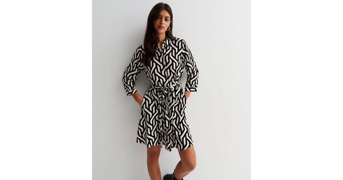 Geometric Pattern Sleeved Mini Dress