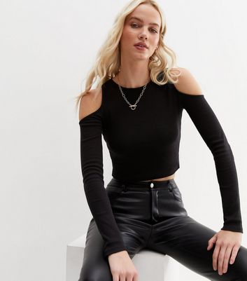 Black Cold Shoulder Long Sleeve Top New Look