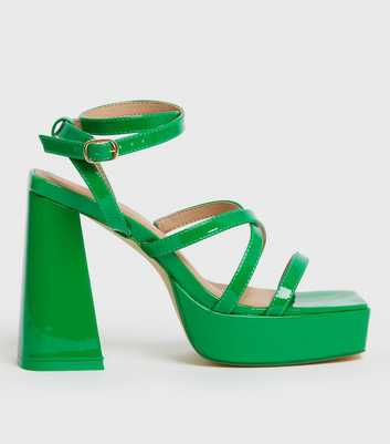 Green Patent Strappy Platform Block Heel Sandals