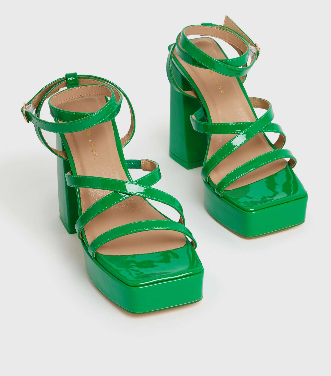 Green Patent Strappy Platform Block Heel Sandals Image 3