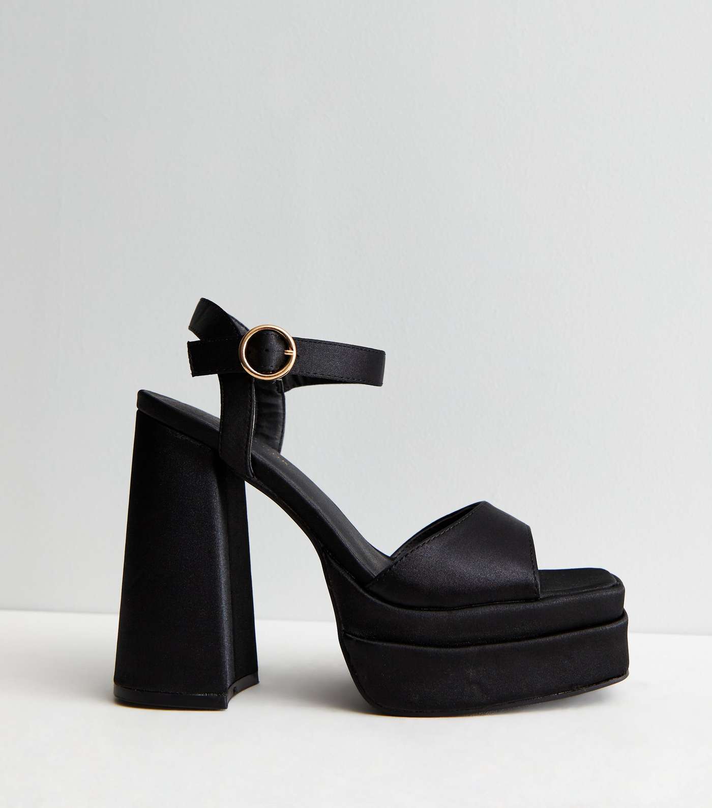 Black Satin Block Heel Platform Sandals