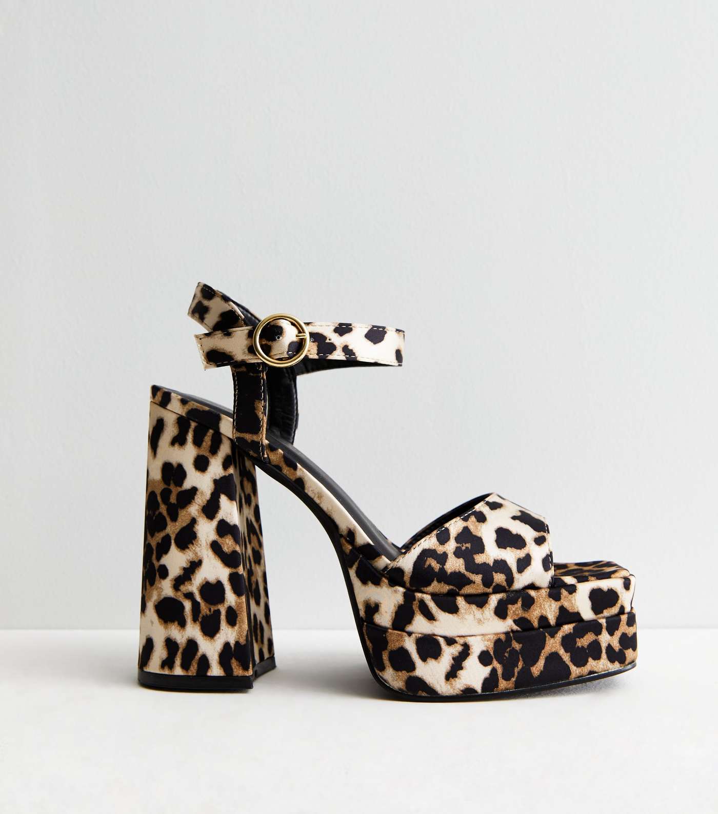 Stone Leopard Print Satin Block Heel Platform Sandals