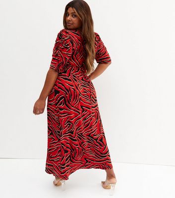 Red zebra sale print wrap dress