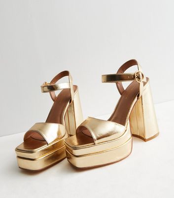 Rose Gold Glitter 2-Part Stiletto Heels | New Look
