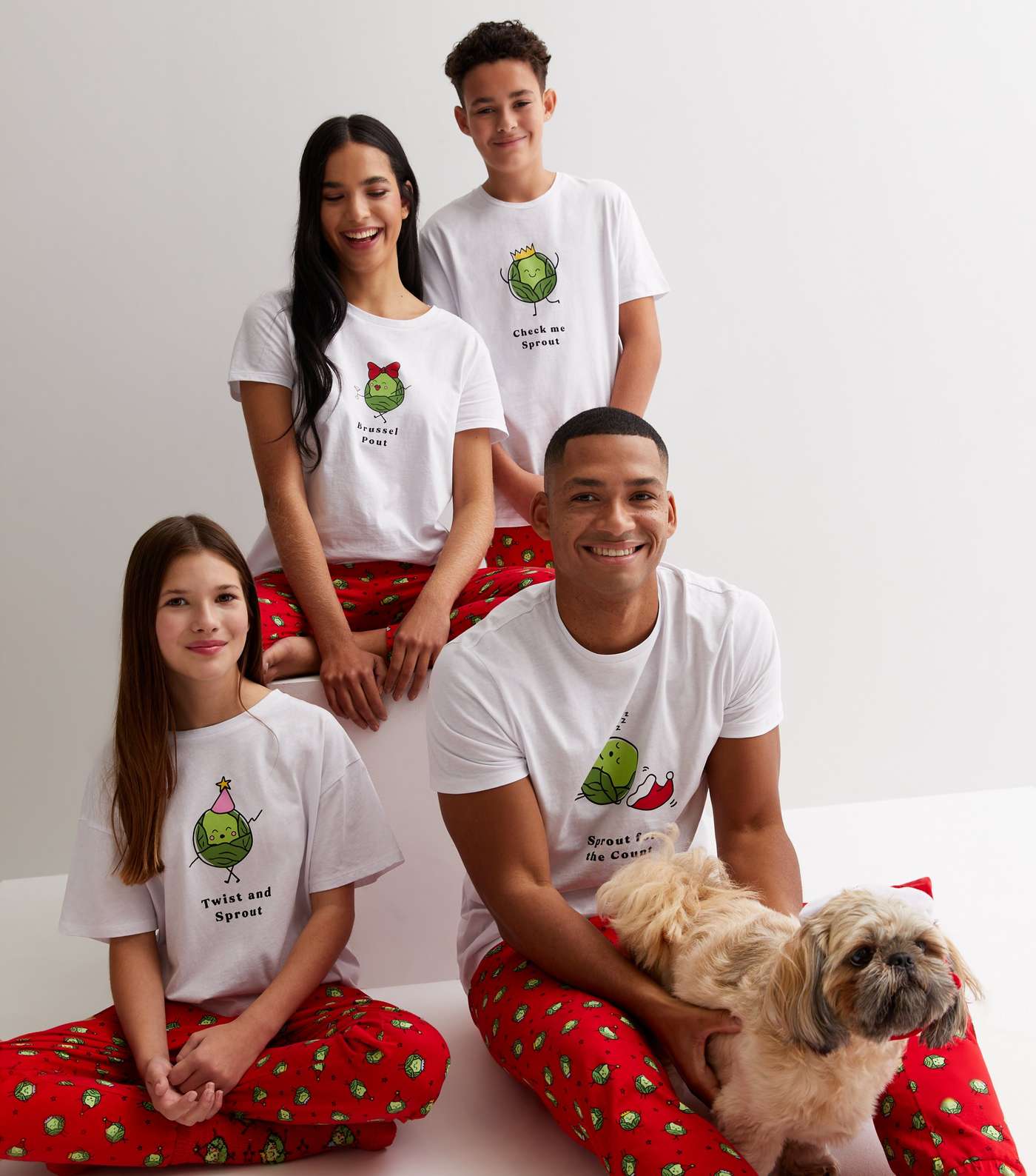 White Christmas Jogger Family Pyjama Set with Brussel Sprouts Logo Image 2