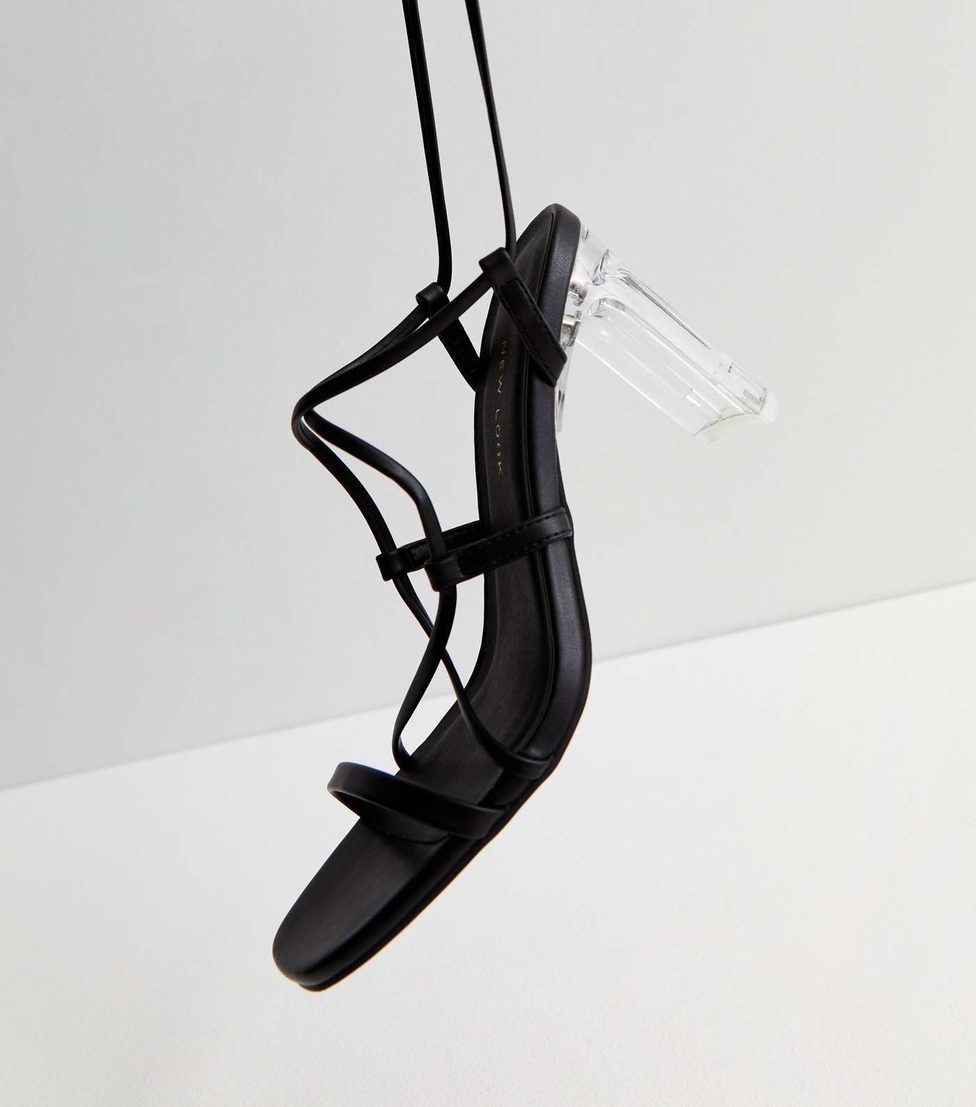Black Strappy Clear Block Heel Sandals Image 4