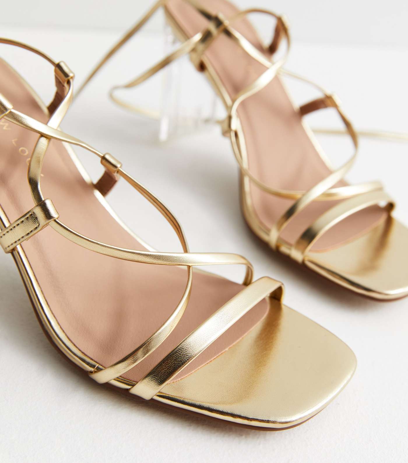 Gold Strappy Clear Block Heel Sandals Image 4