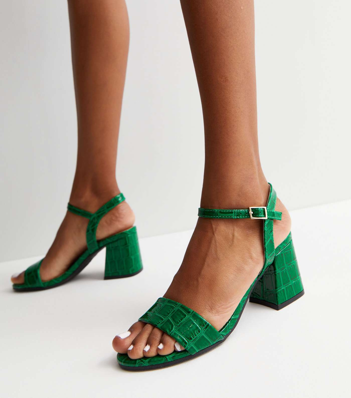 Green Croc Block Heel Sandals Image 2