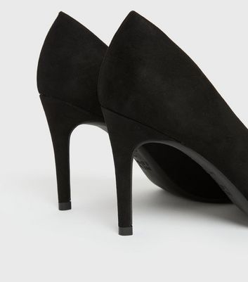 Black Suedette Pointed Stiletto Heel Court Shoes New Look Vegan