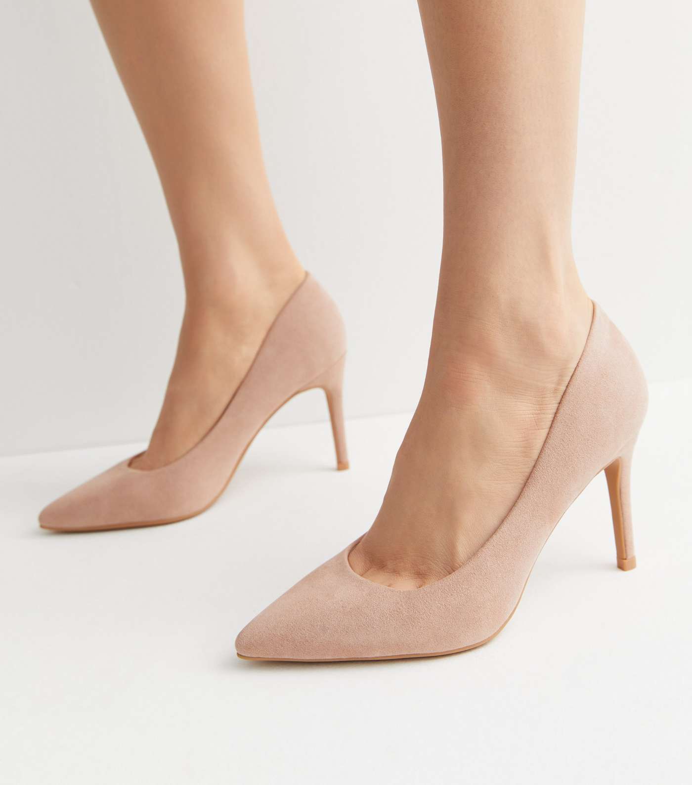 Pale Pink Suedette Pointed Stiletto Heel Court Shoes Image 2