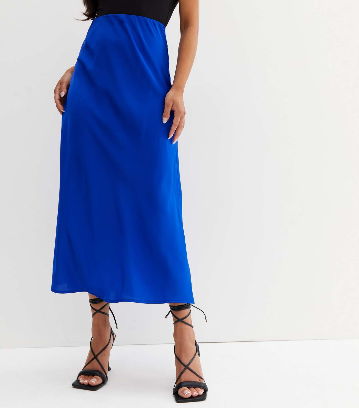Petite Bright Blue Satin Bias Cut Midi Skirt Image 2