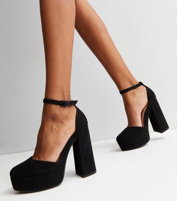 Black Suedette 2 Part Block Heel Platform Sandals New Look