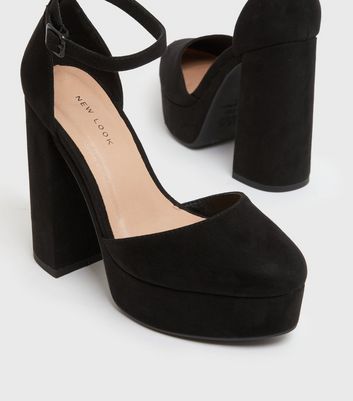 Black Comfort Suedette Pointed Ankle Strap Heels | New Look