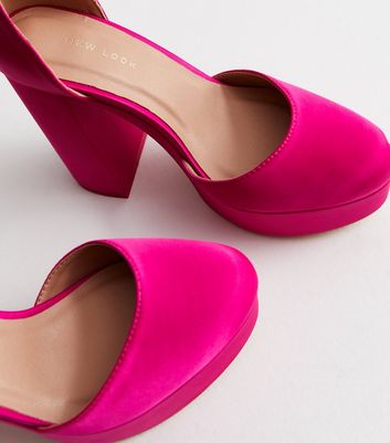 Hot Pink Satin Lace Bow Stiletto Heel Peep Toe Heels Pumps|FSJshoes