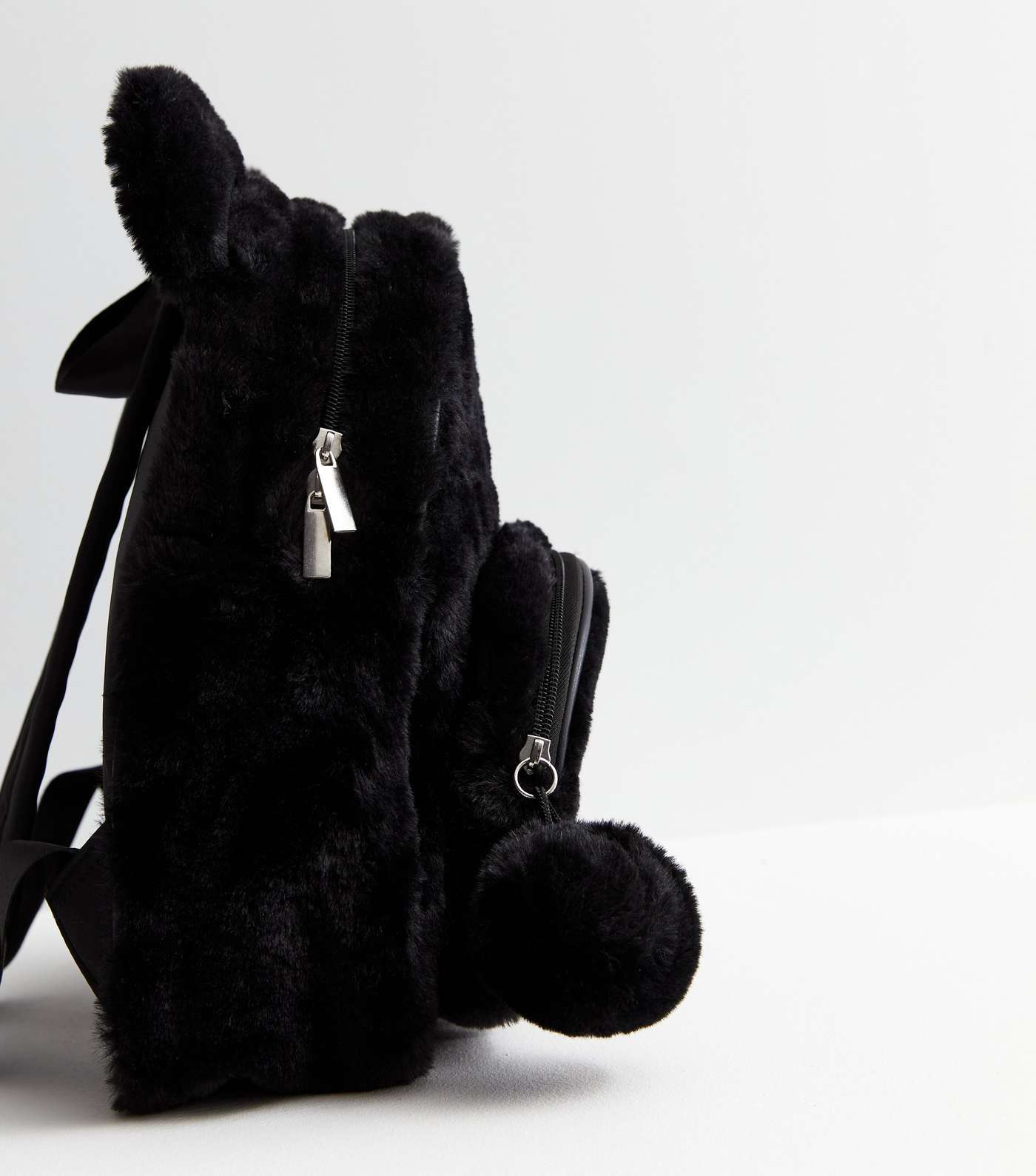 Girls Black Faux Fur Teddy Bag Image 4
