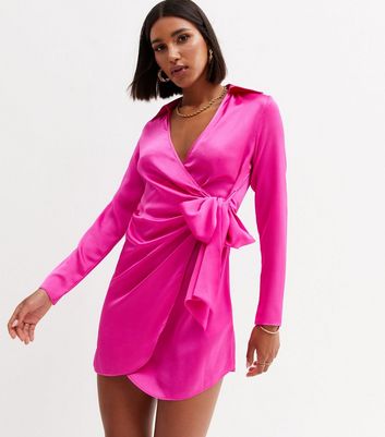 Pink wrap cheap mini dress