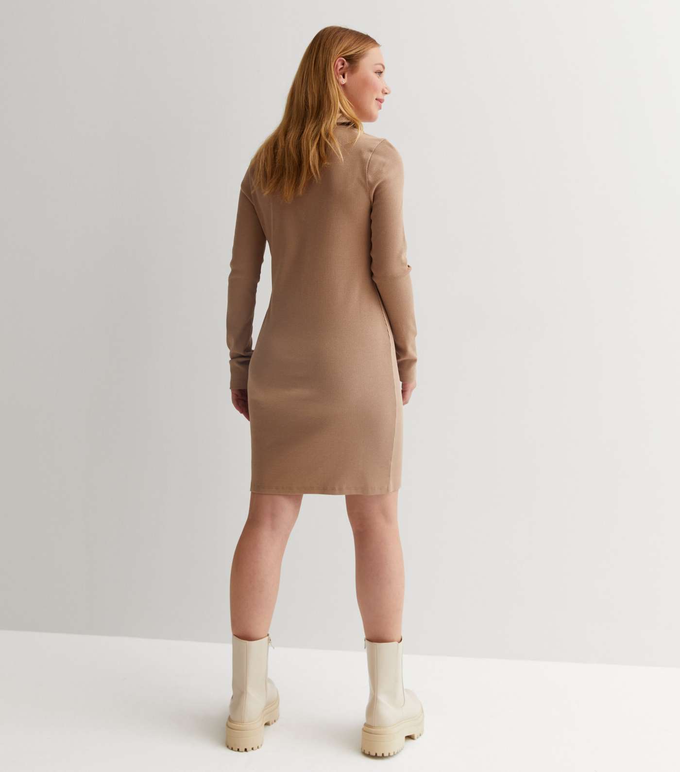 Girls Camel Ribbed Jersey Mini Polo Dress Image 4