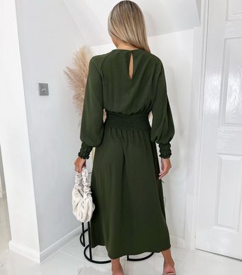 Long sleeve olive hot sale green dress