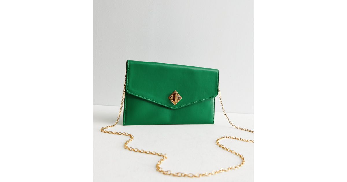 Green Twist Lock Clutch Bag New Look