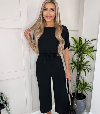 AX Paris Black Tie Waist Wide Leg Crop Jumpsuit New Look