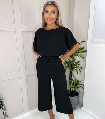 Black Tie-Front Jumpsuit - Wide-Leg Jumpsuit - Culotte Jumpsuit