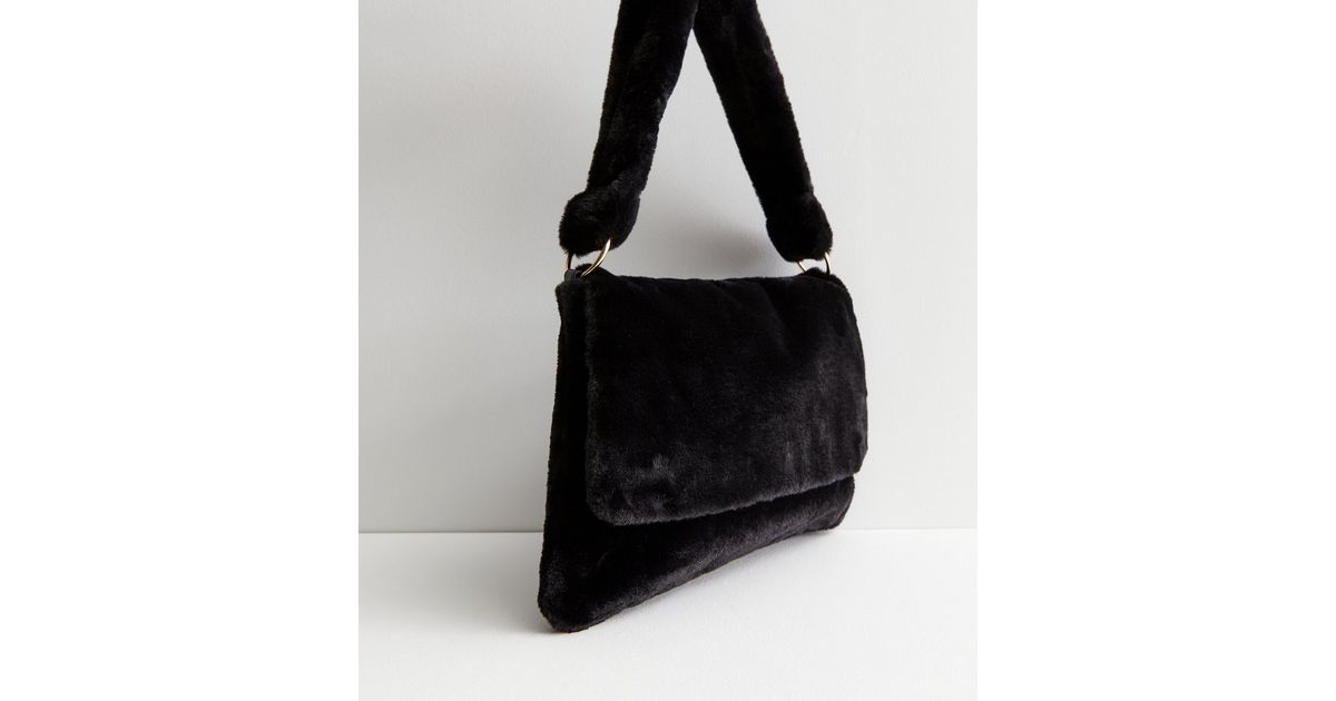 Black Faux Fur Cross Body Bag New Look