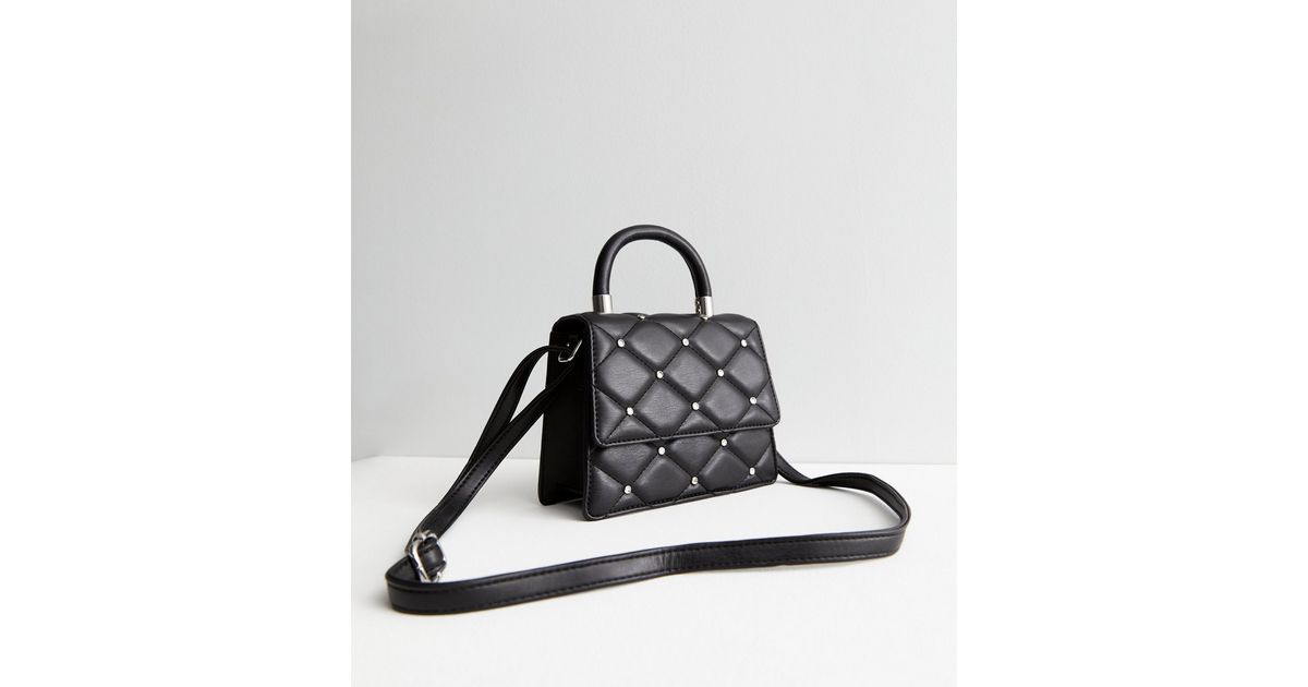 Black Quilted Gem Cross Body Bag New Look