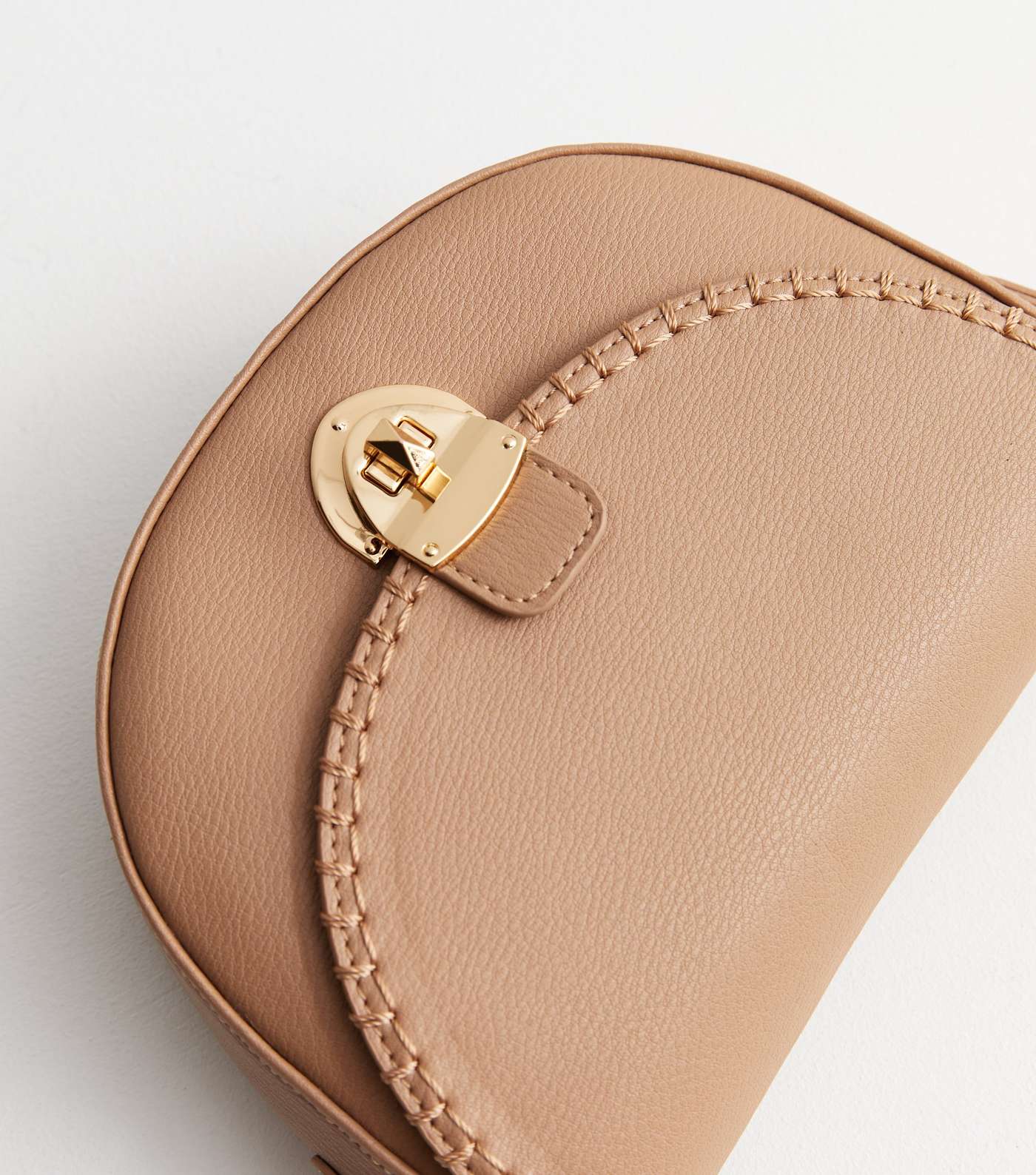Camel Leather-Look Twist Lock Saddle Bag Image 3