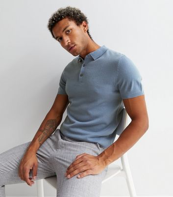 Bright Blue Fine Knit Short Sleeve Polo Top