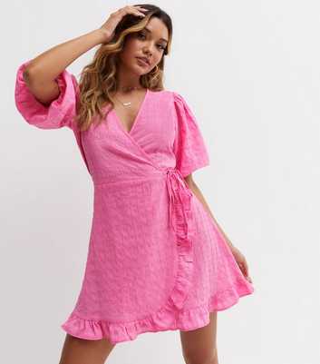 Influence Bright Pink Check Seersucker Mini Wrap Dress