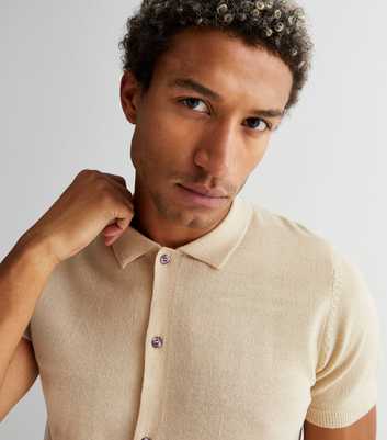 Cream Soft Fine Knit Short Sleeve Button Polo Shirt