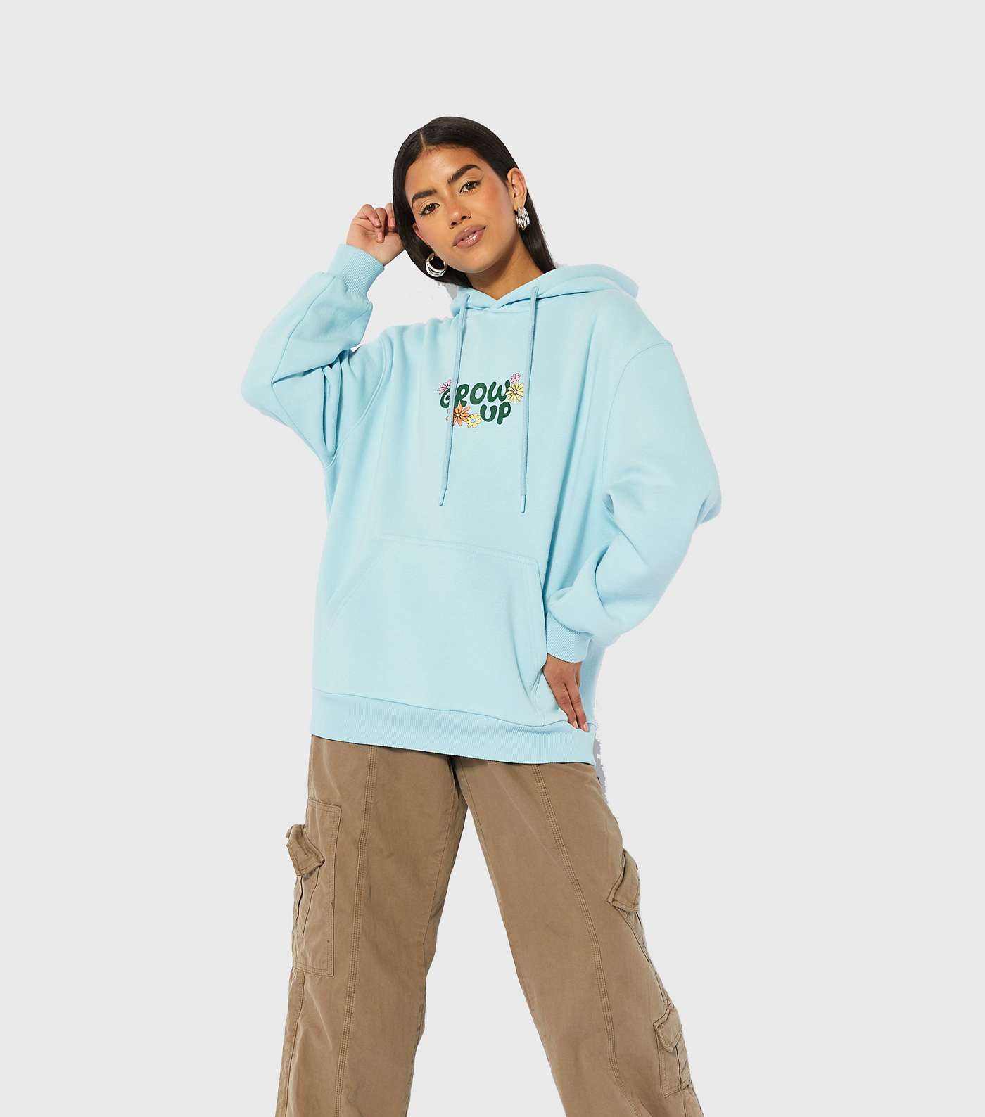 Skinnydip Bright Blue Floral Front and Back Logo Hoodie Image 2