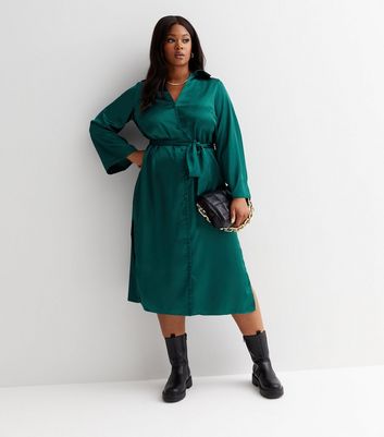 Green silk hot sale shirt dress