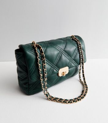 Dark Green Quilted Cross Body Bag New Look