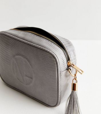 Grey Faux Snake Logo Cross Body Bag New Look