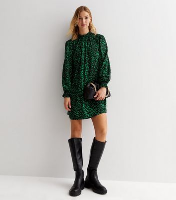 Green Animal Print Shell High Neck Mini Dress New Look