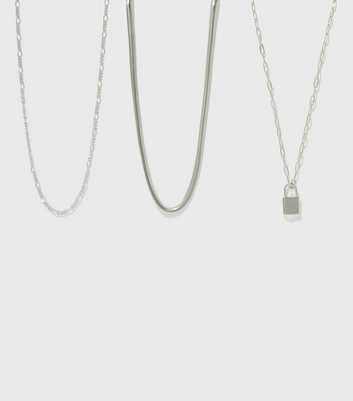 Silver Padlock Layered Chain Necklace