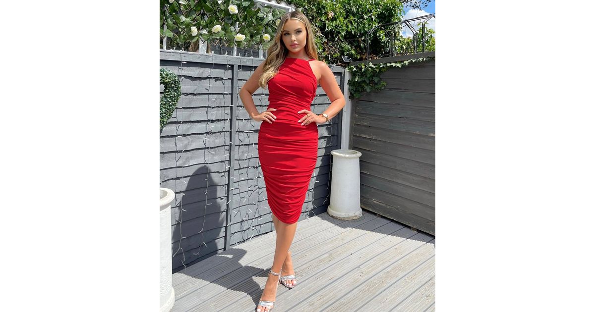 AX Paris Red Ruched Pleated Midi Dress New Look