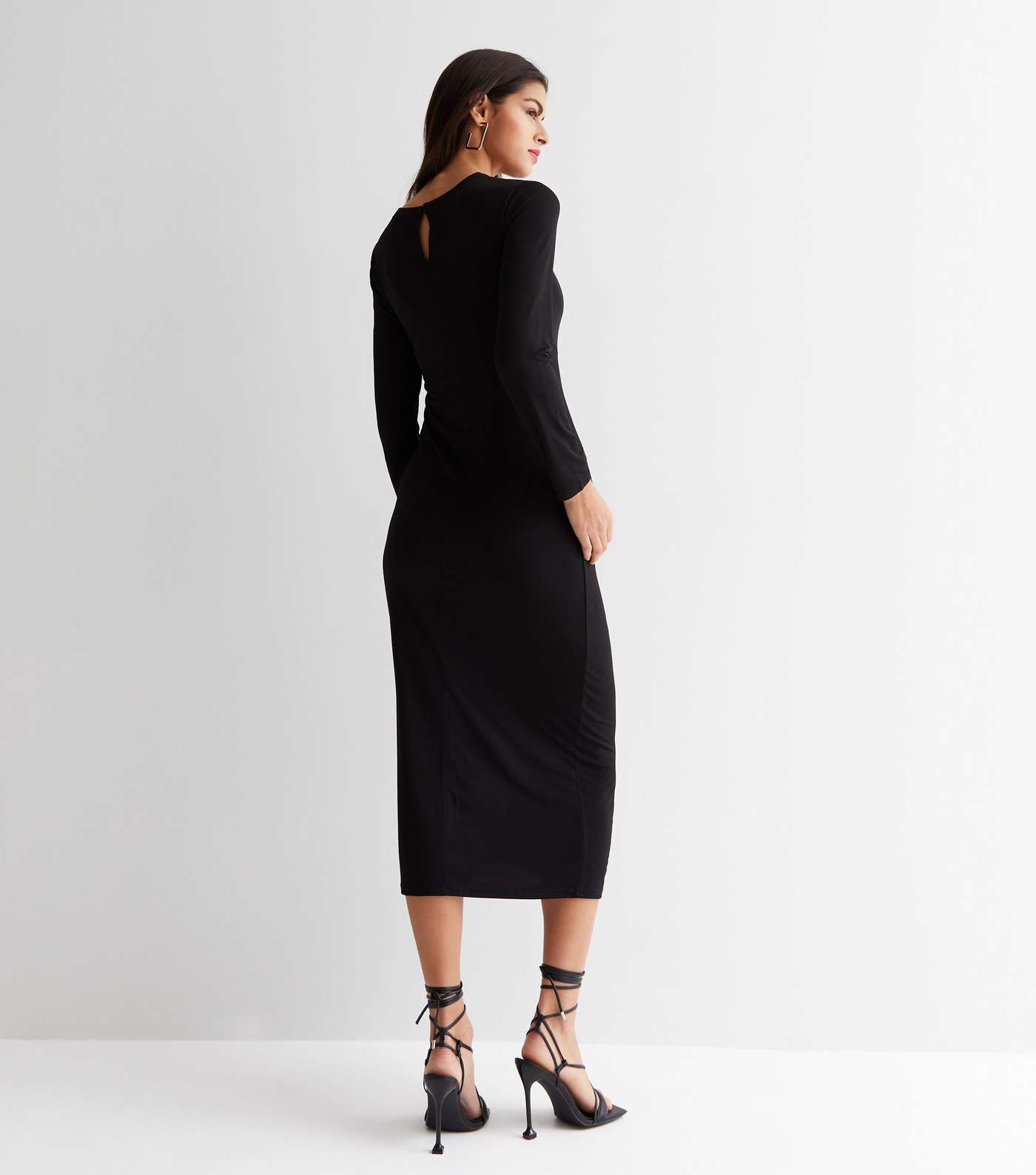 Black Jersey Twist Long Sleeve Midi Dress Image 4