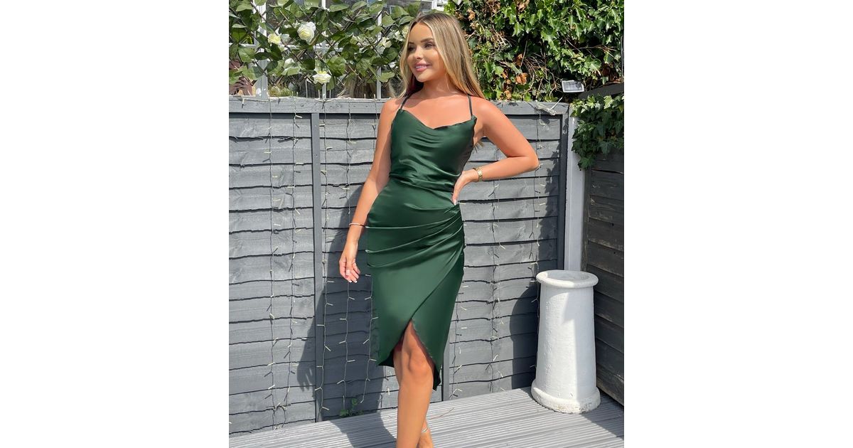 AX Paris Green Satin Wrap Midi Slip Dress New Look