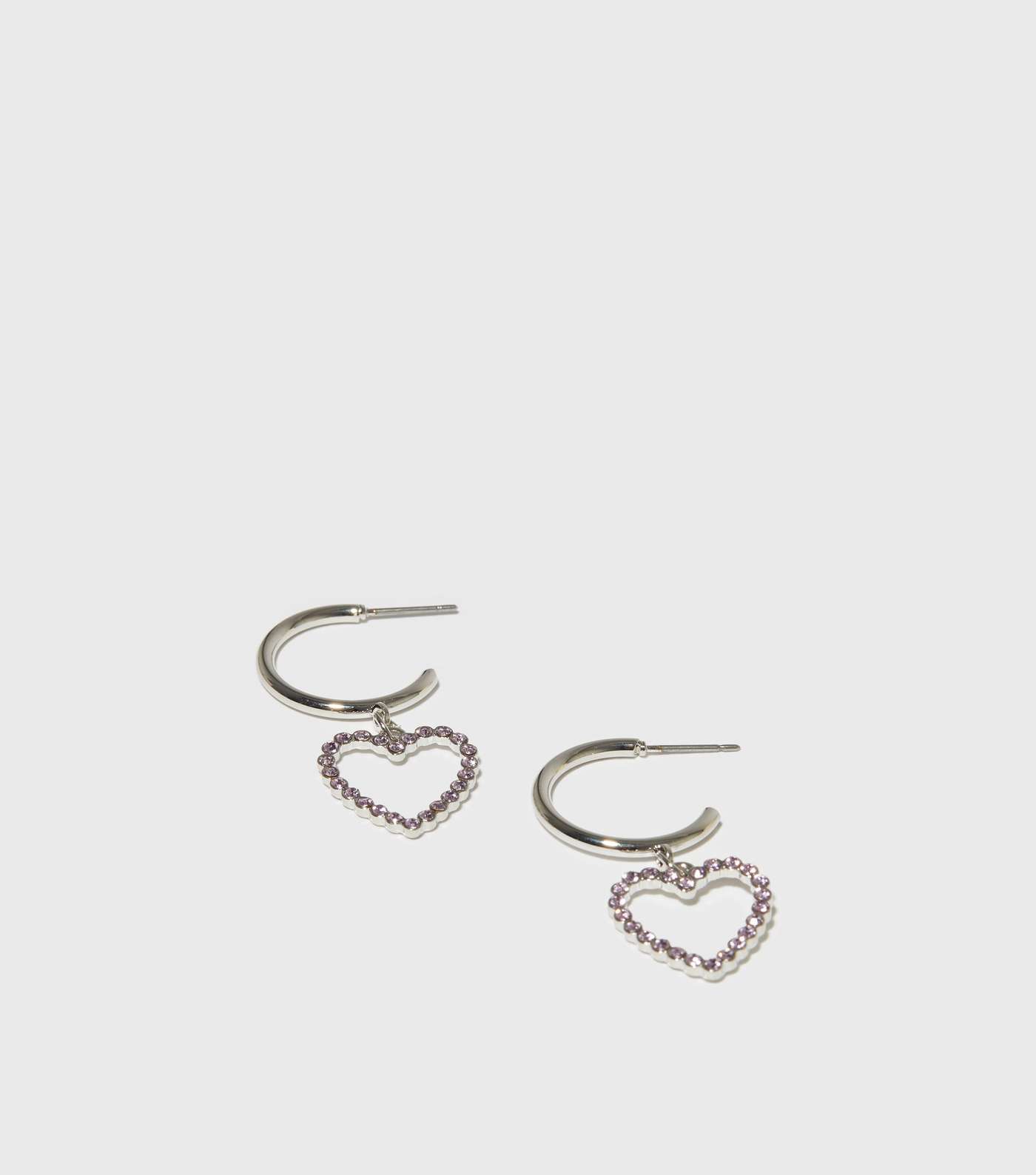Silver Diamanté Heart Charm Hoop Earrings