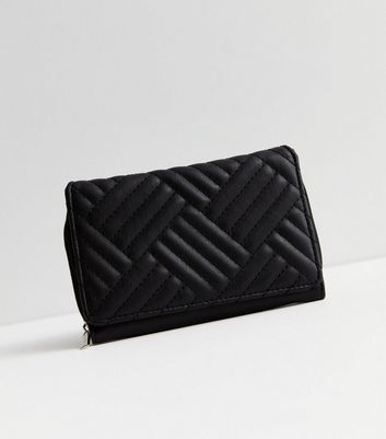 Black Quilted Leather Look Midi Purse New Look