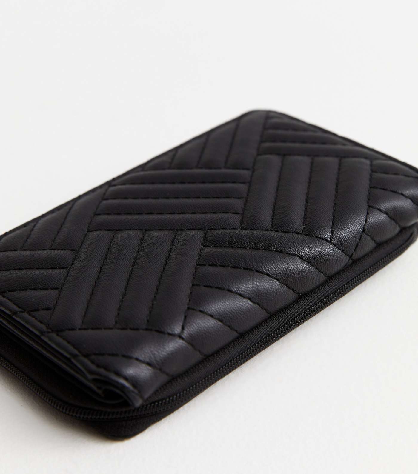 Black Quilted Leather-Look Midi Purse Image 2