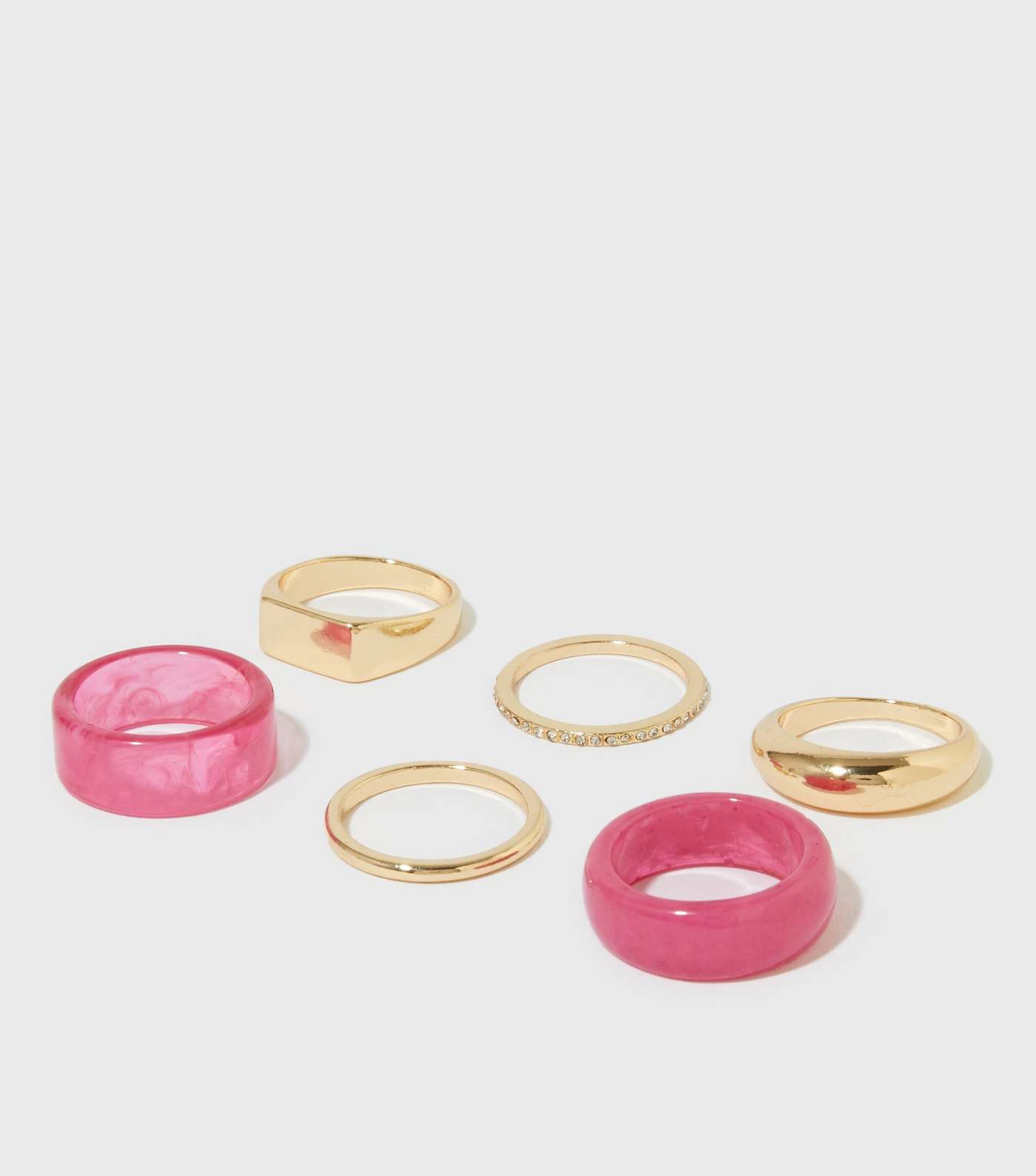 6 Pack Bright Pink Resin and Gold Rings