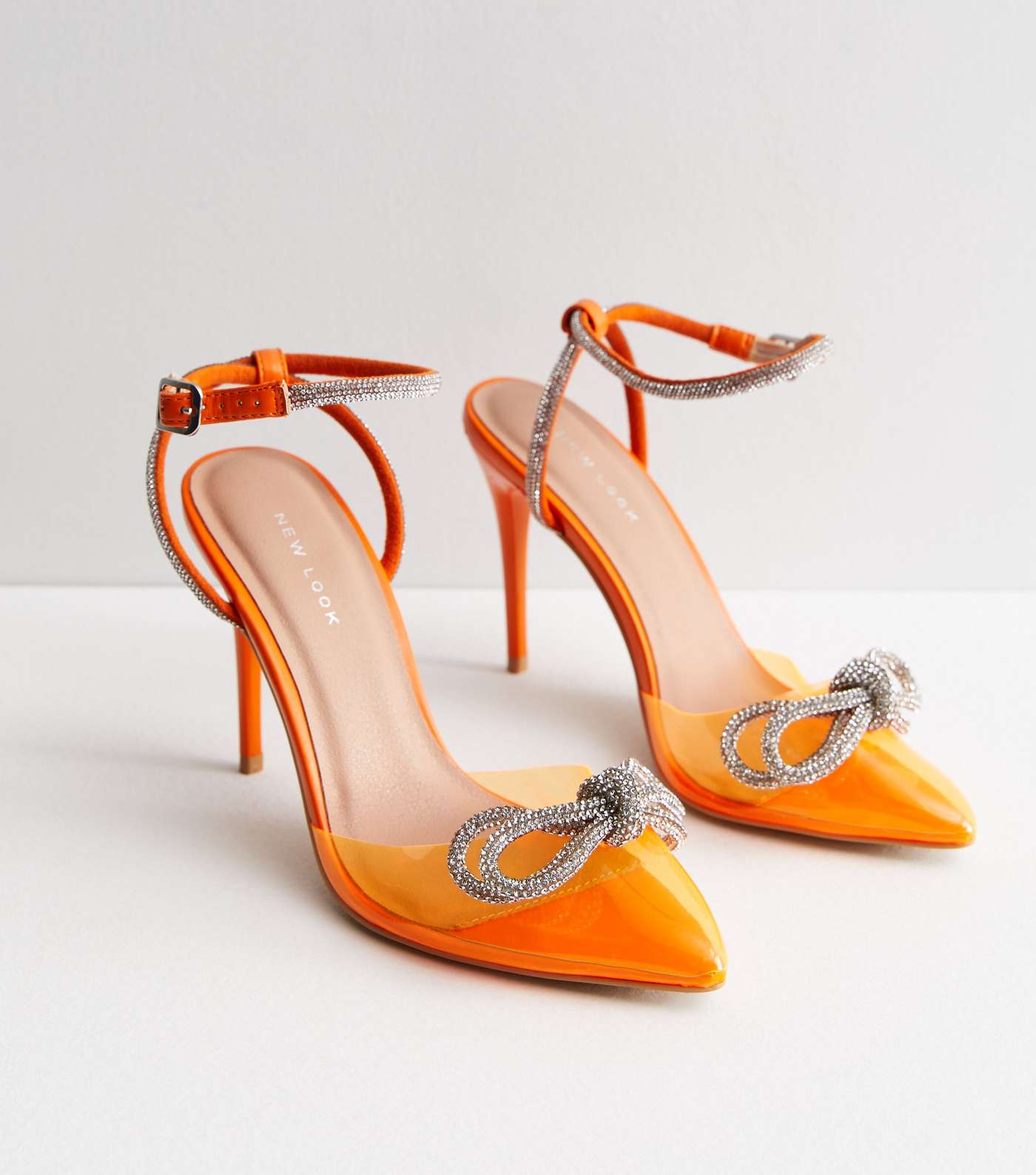 Orange Diamanté Bow Stiletto Heel Sandals